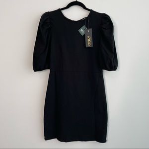 ONLY Black Cotton Bishop Sleeves Cocktail Dress
